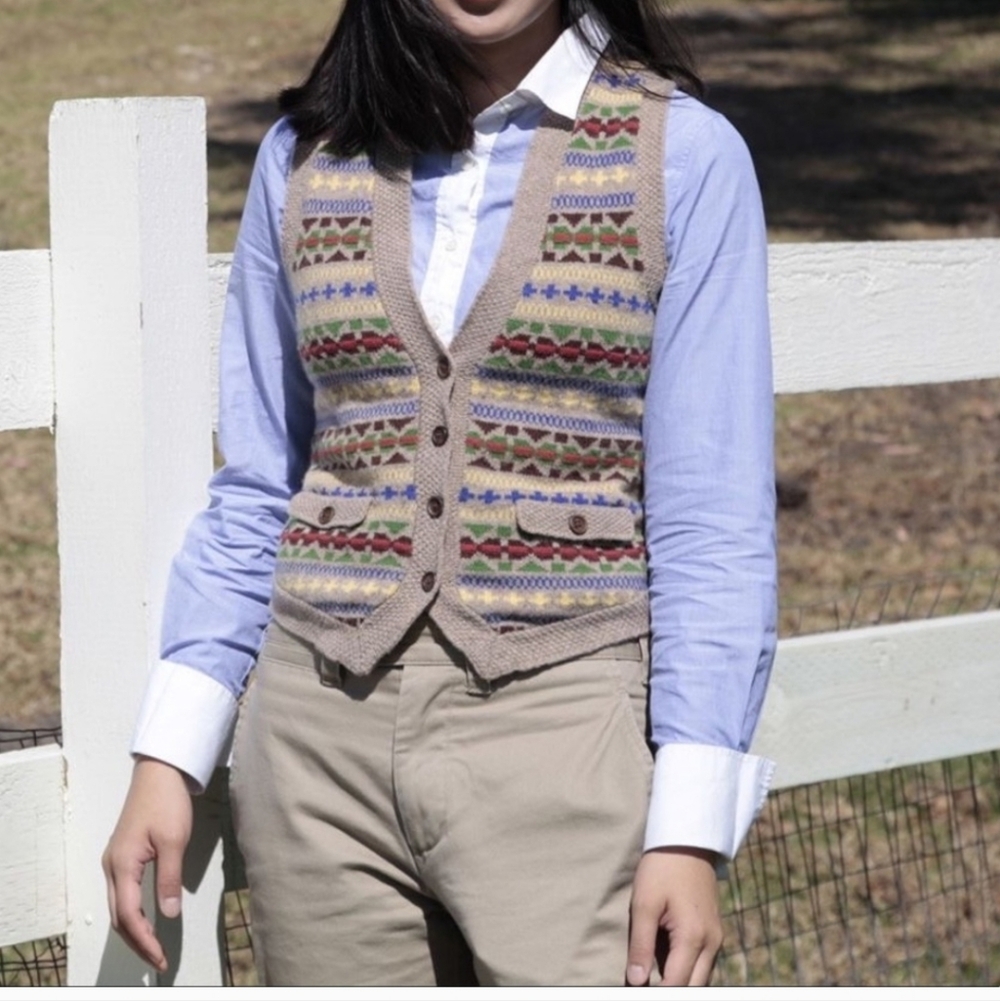 Ralph Lauren Rugby Fair Isle 100% Wool Sweater Vest Small - Picture 2 of 6